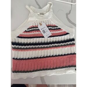 Roxy Nomad World Crochet Halter Top Striped Open Knit Tank  Multi M